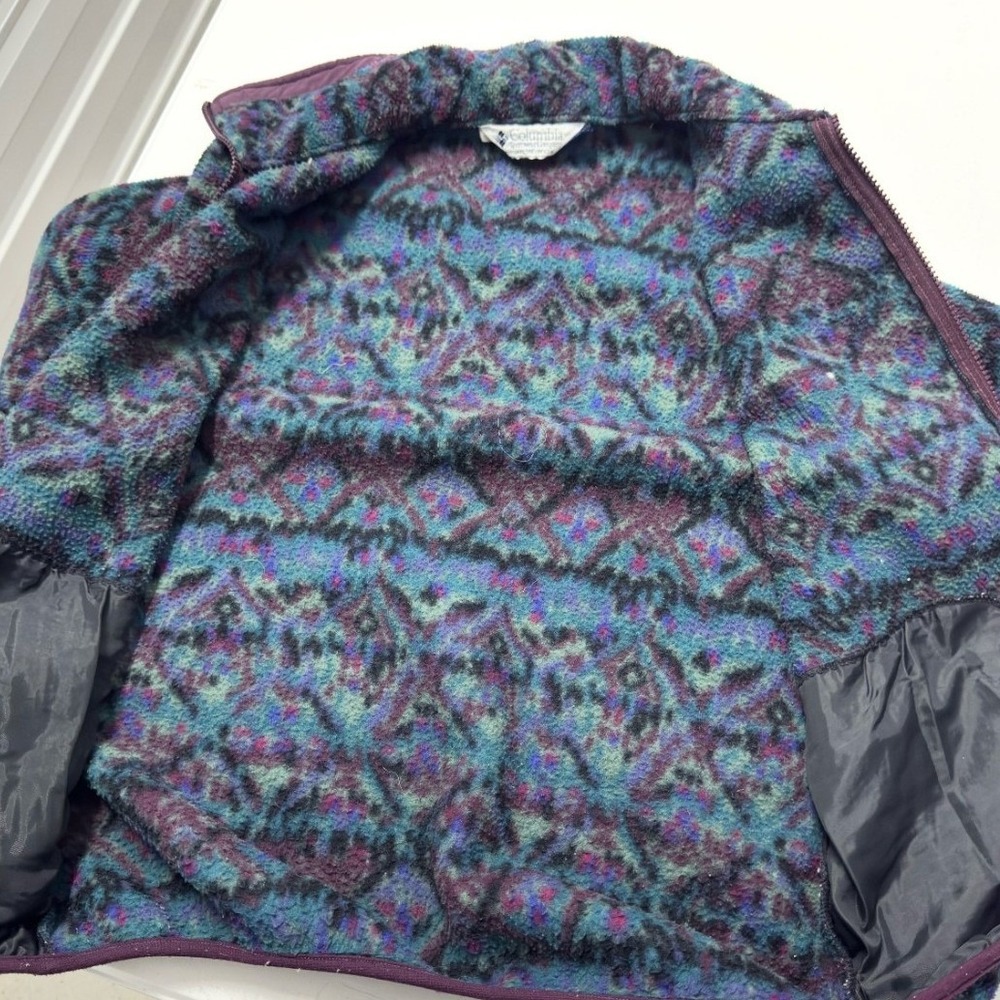 Columbia Fleece Jacket womans M Purple Excellent Vintage Geometric Full Zip 90s - Picture 4 of 4